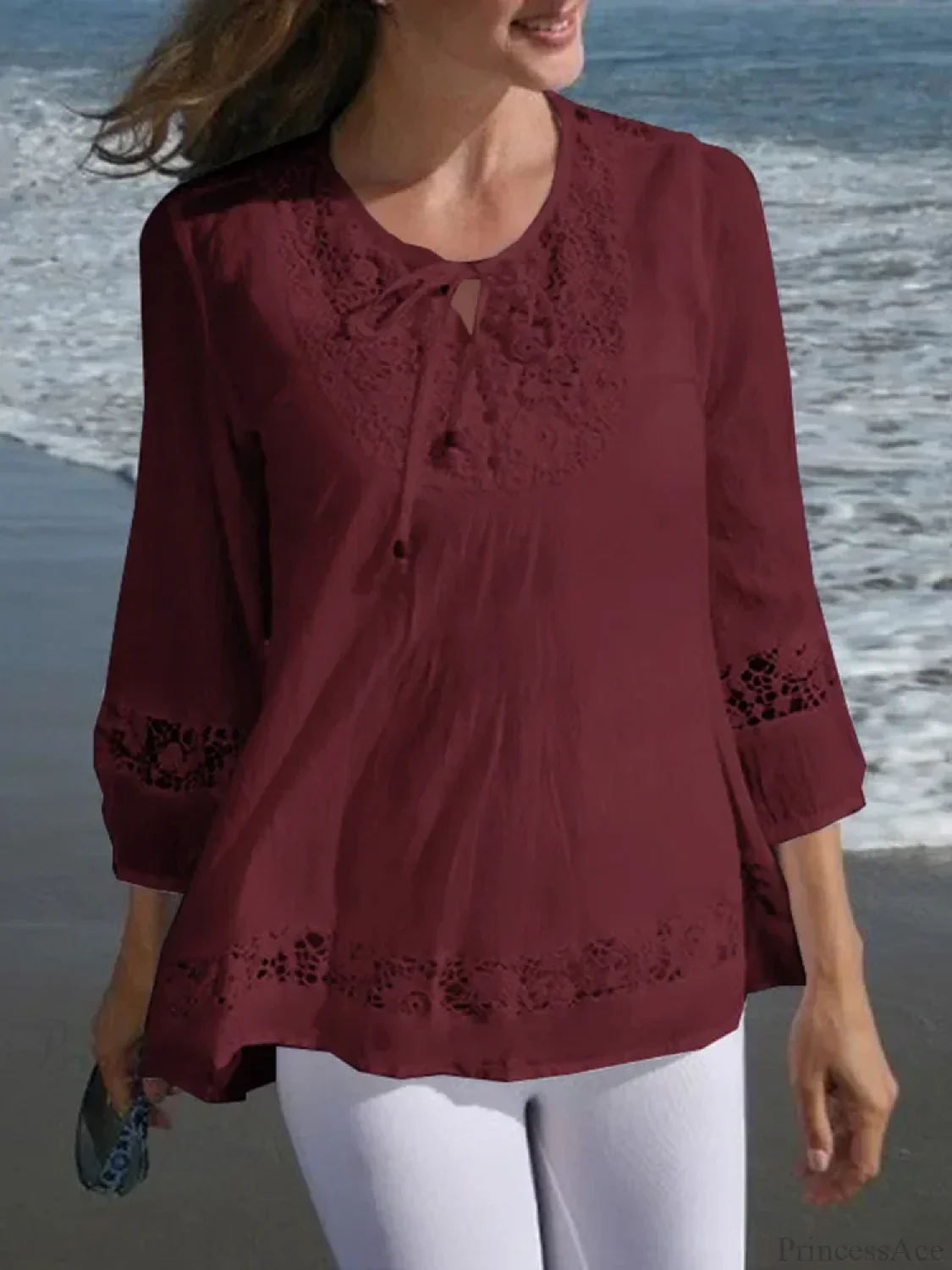 Lace Crochet Casual Patchwork Blouse - Image 7