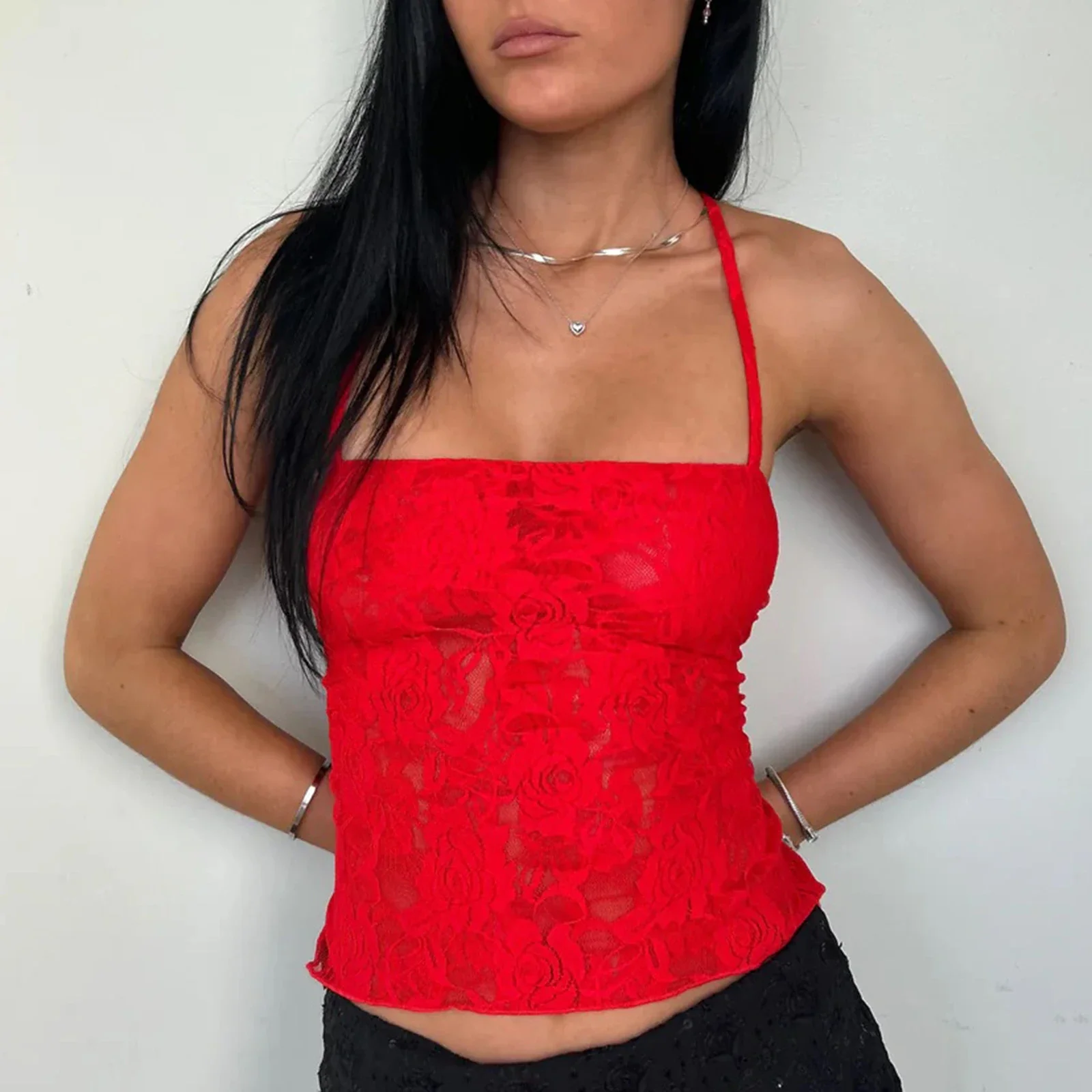 Lace Cross Back Sheer Crop Top - Image 4