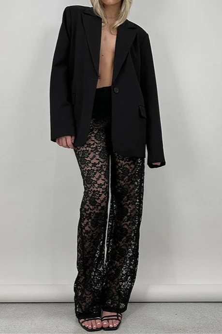 Lace Cutout Paneled High-Rise Straight Pants - Image 4