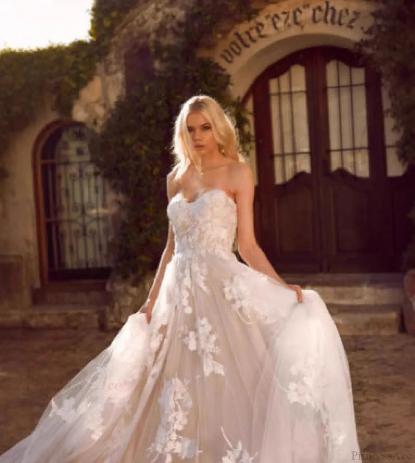 Lace Deep V-Neck Sleeveless Wedding Dress - Image 6