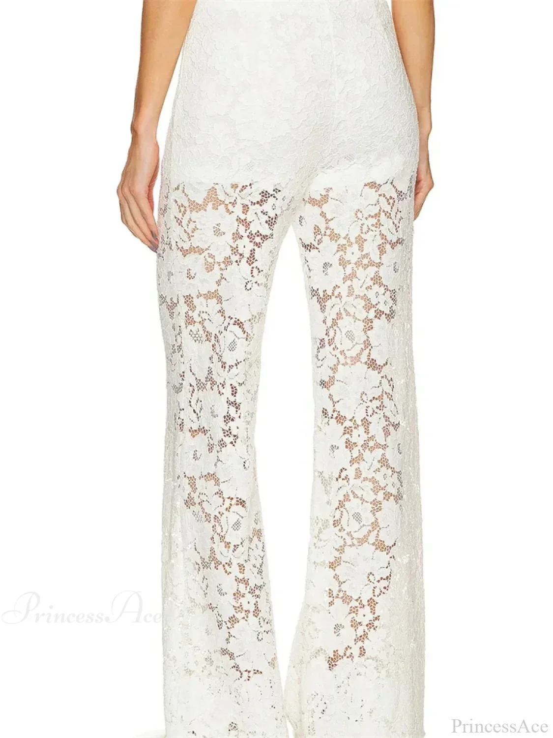 Lace Floral Loose Wide Leg See-Through Mesh Pant - Image 4