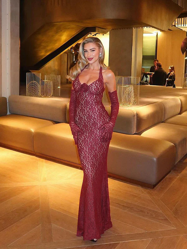 Lace Halter Neck Fitted Bodycon Party Dress - Image 4