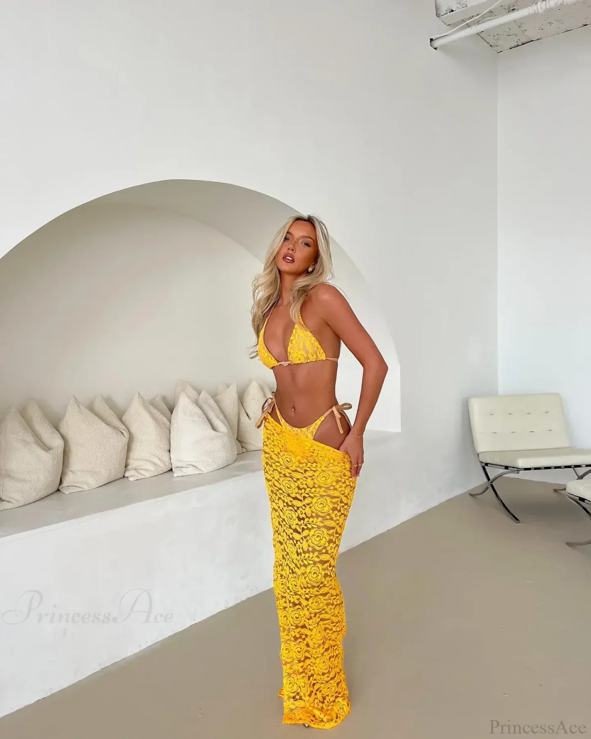 Lace Halter Skirt Three Piece Swimsuit - Image 5