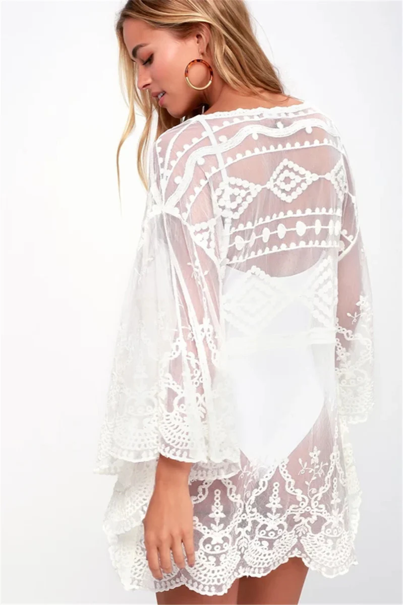 Lace Mesh Embroidered Pullover Cover Up - Image 5