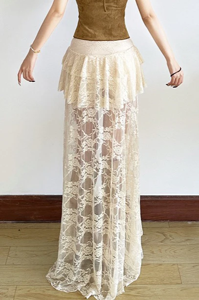 Lace Mesh High Waist Slit Skirt - Image 3