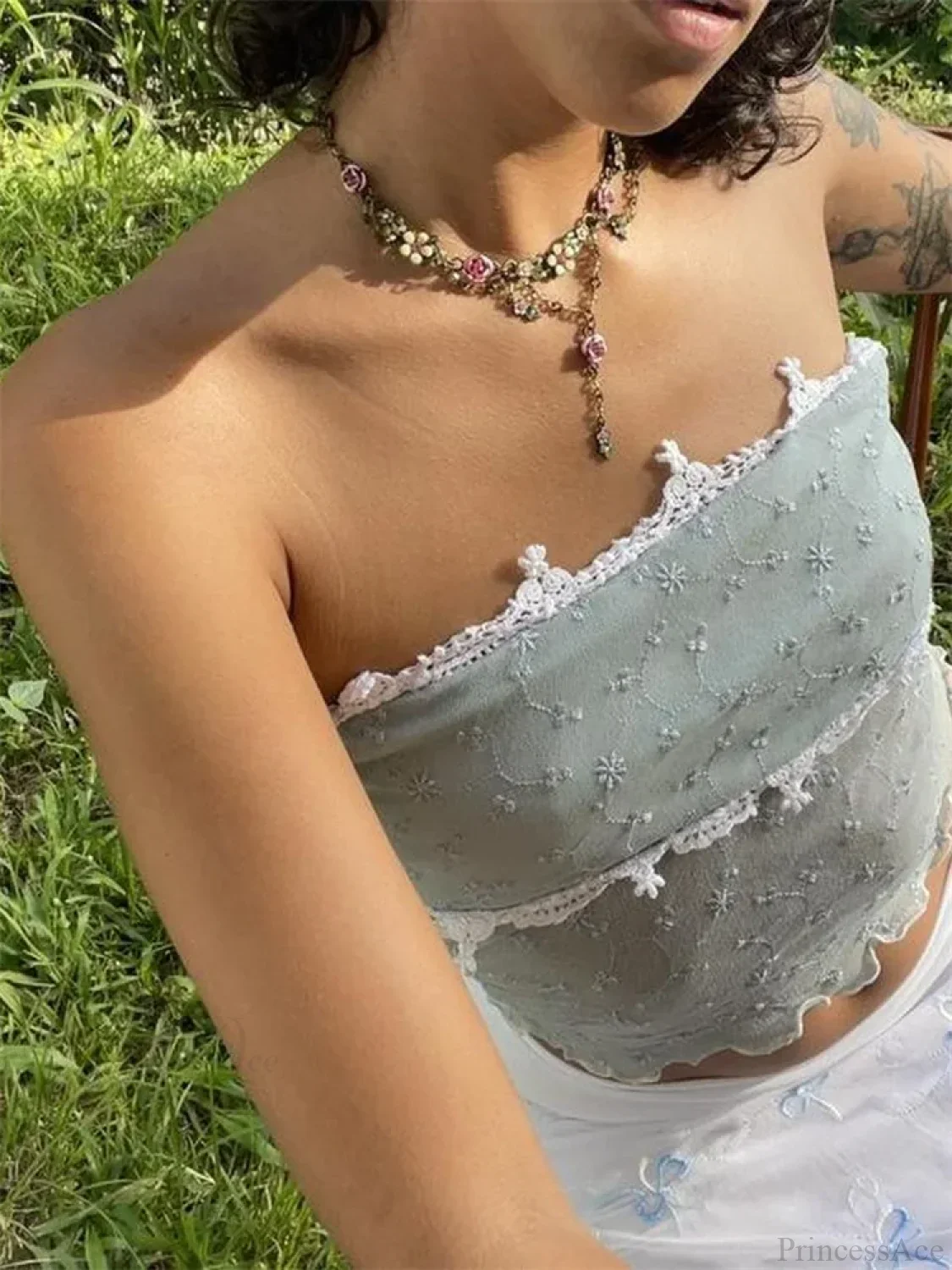 Lace Mesh Y2K Strapless See-through Tube Crop Top - Image 2