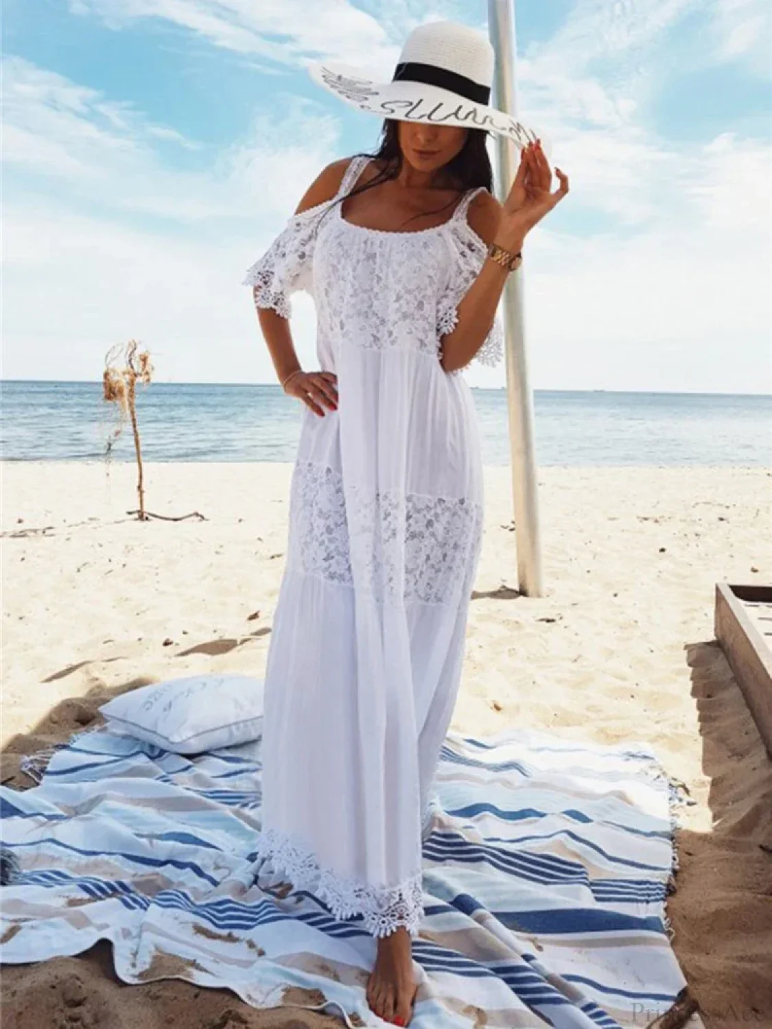 Lace Off Shoulder Bikini Cover Up - Image 2
