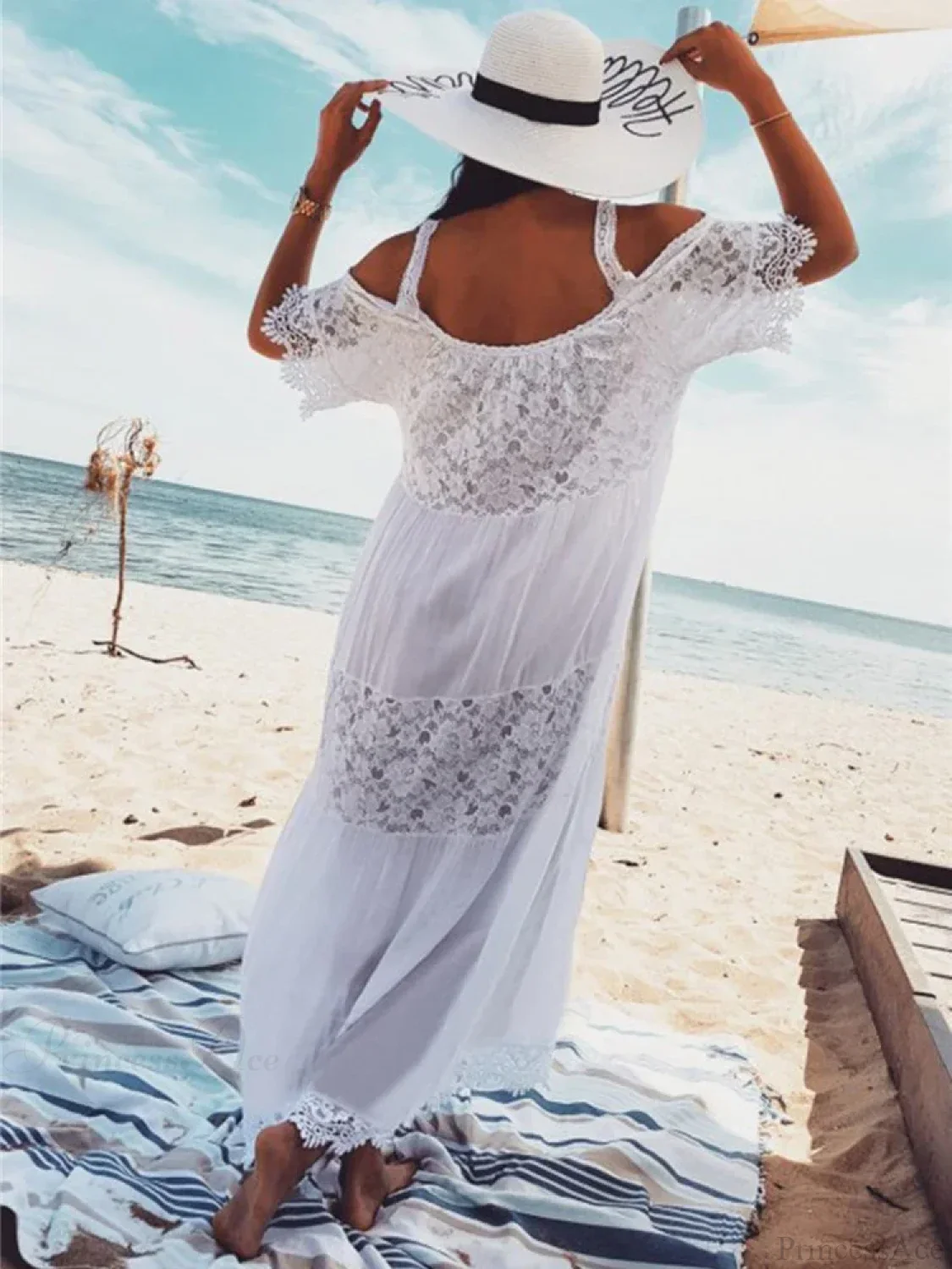 Lace Off Shoulder Bikini Cover Up - Image 3