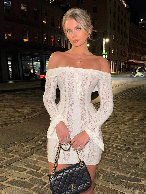 Lace Off-Shoulder Sexy Bodycon Mini Party Dress - Image 3