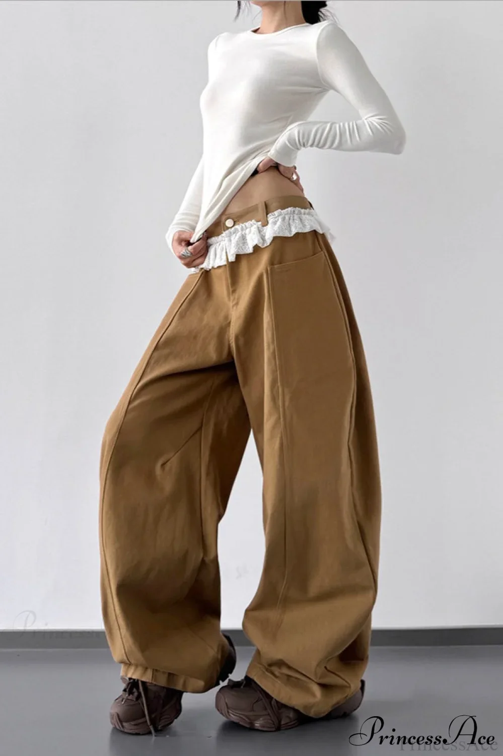 Lace Panel High Waist Wide Leg Jeans - Image 4