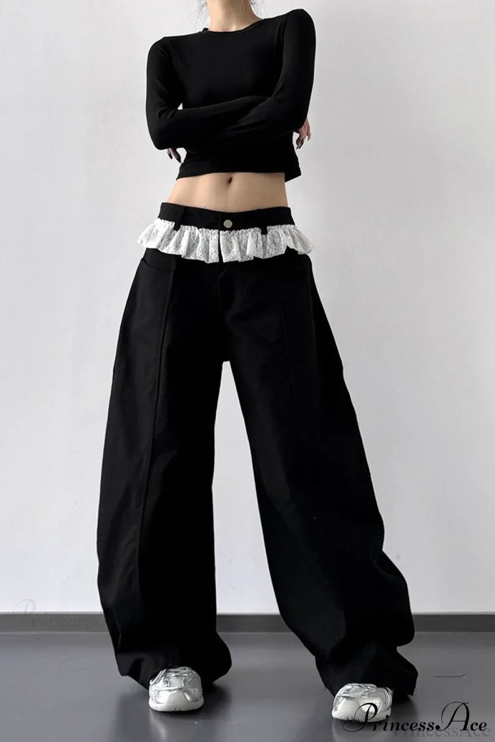 Lace Panel High Waist Wide Leg Jeans - Image 5