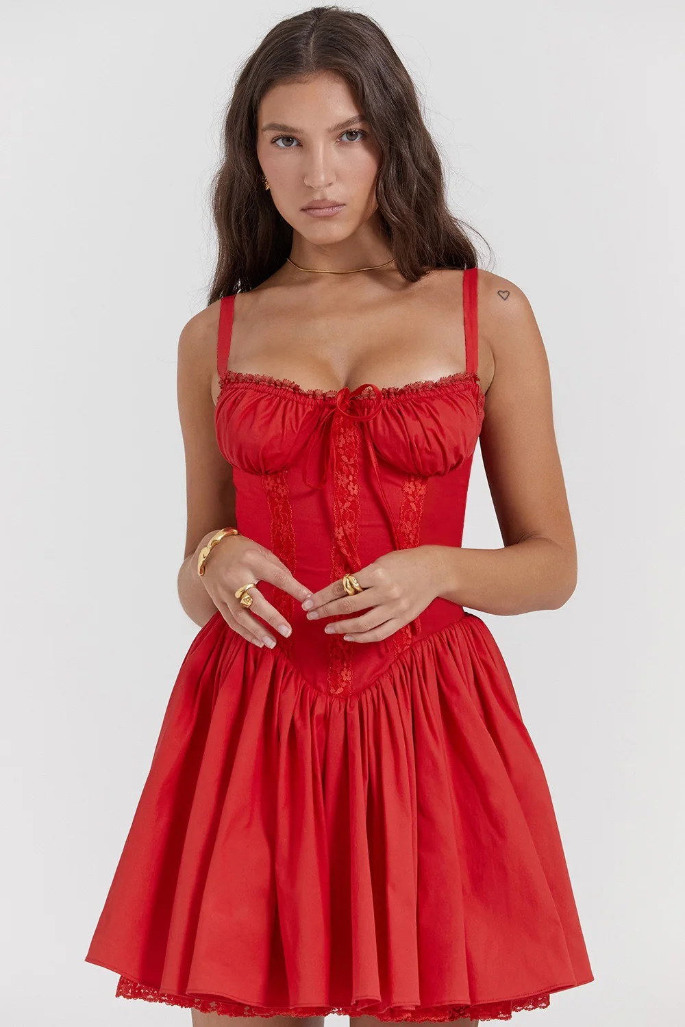 Lace Panel Spaghetti Strap Waist-cinched Sexy Mini Dress - Image 2