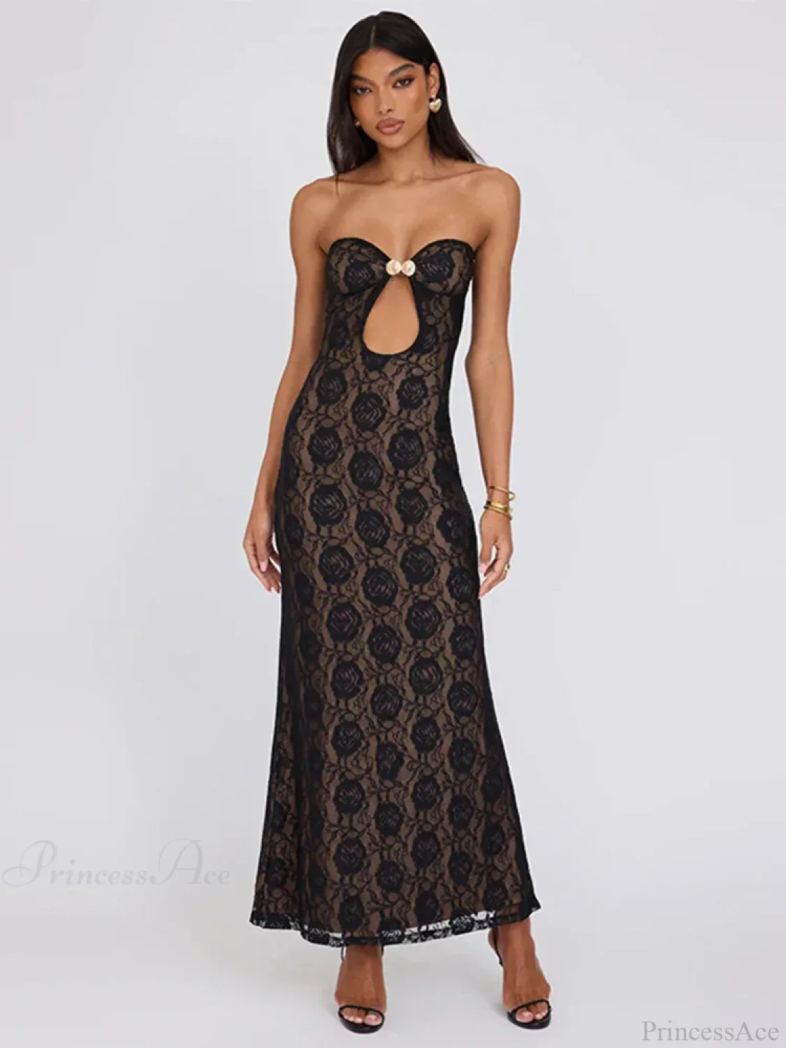 Lace Party Strapless Bodycon Long Floral Dress - Image 2
