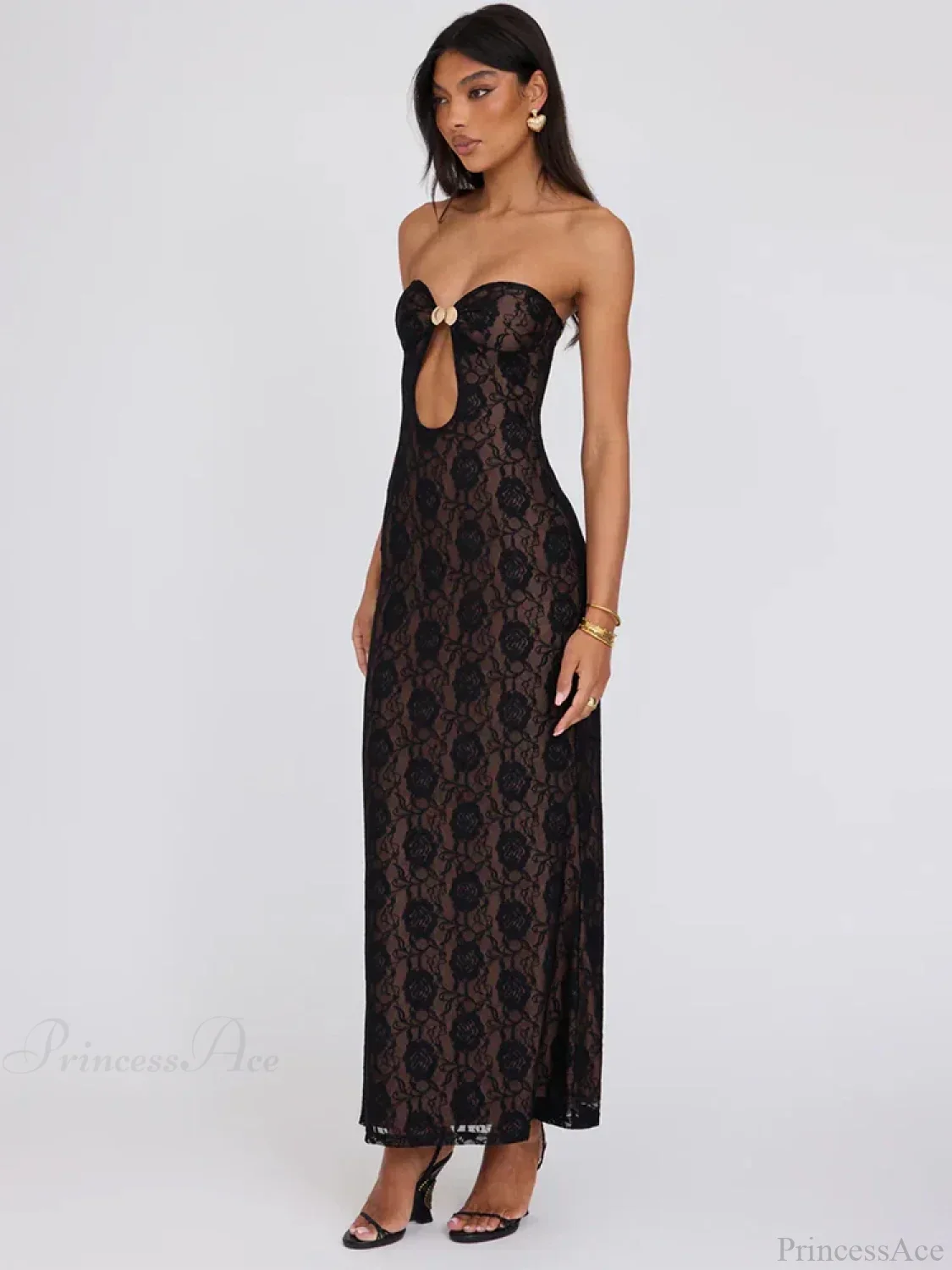 Lace Party Strapless Bodycon Long Floral Dress - Image 3