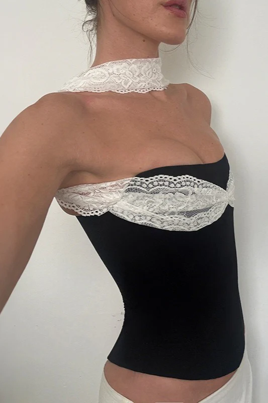 Lace Patch Slim Tube Tank Top - Image 3