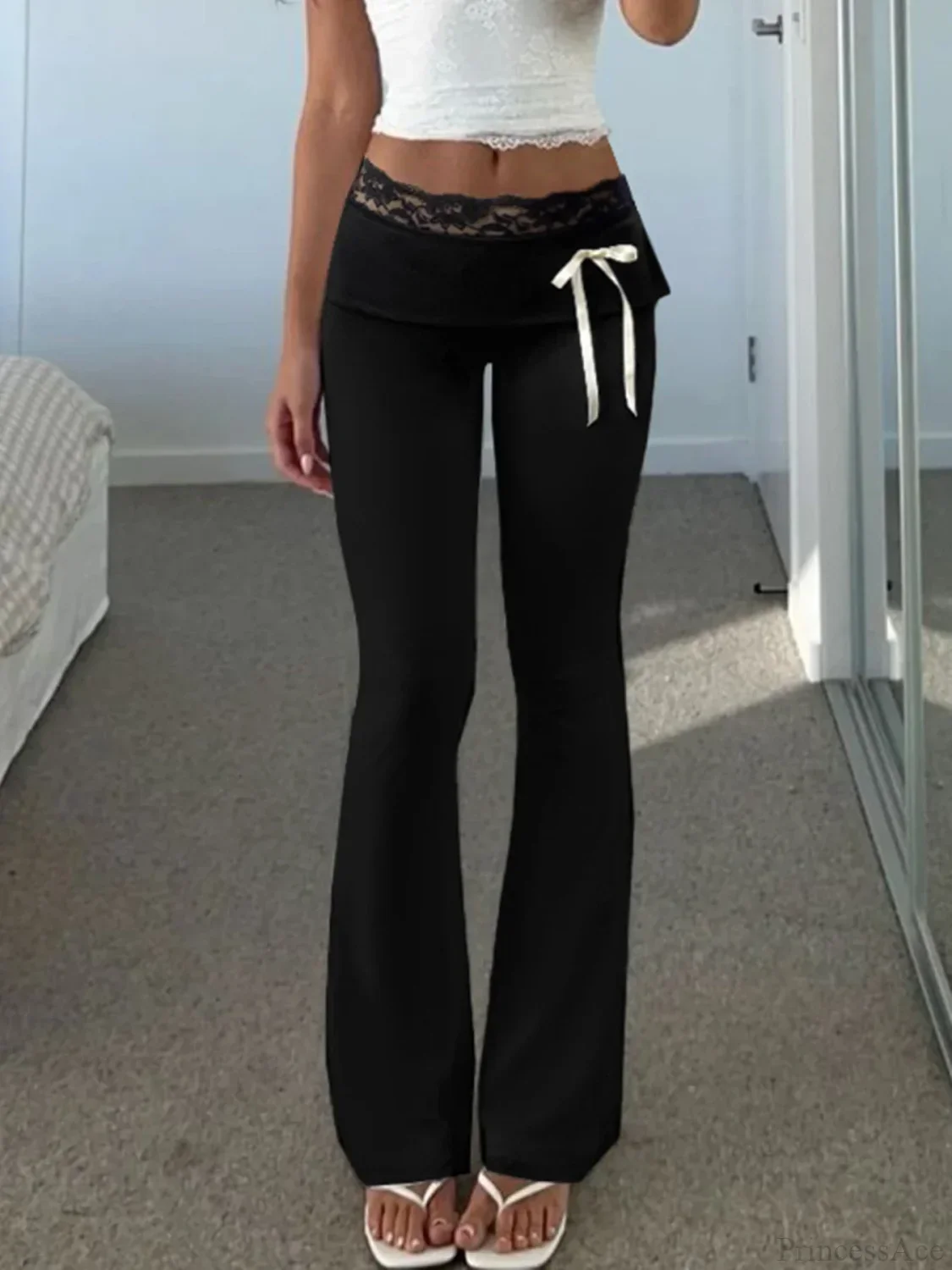 Lace Patchwork Bow Straight Y2K Fashion Pant