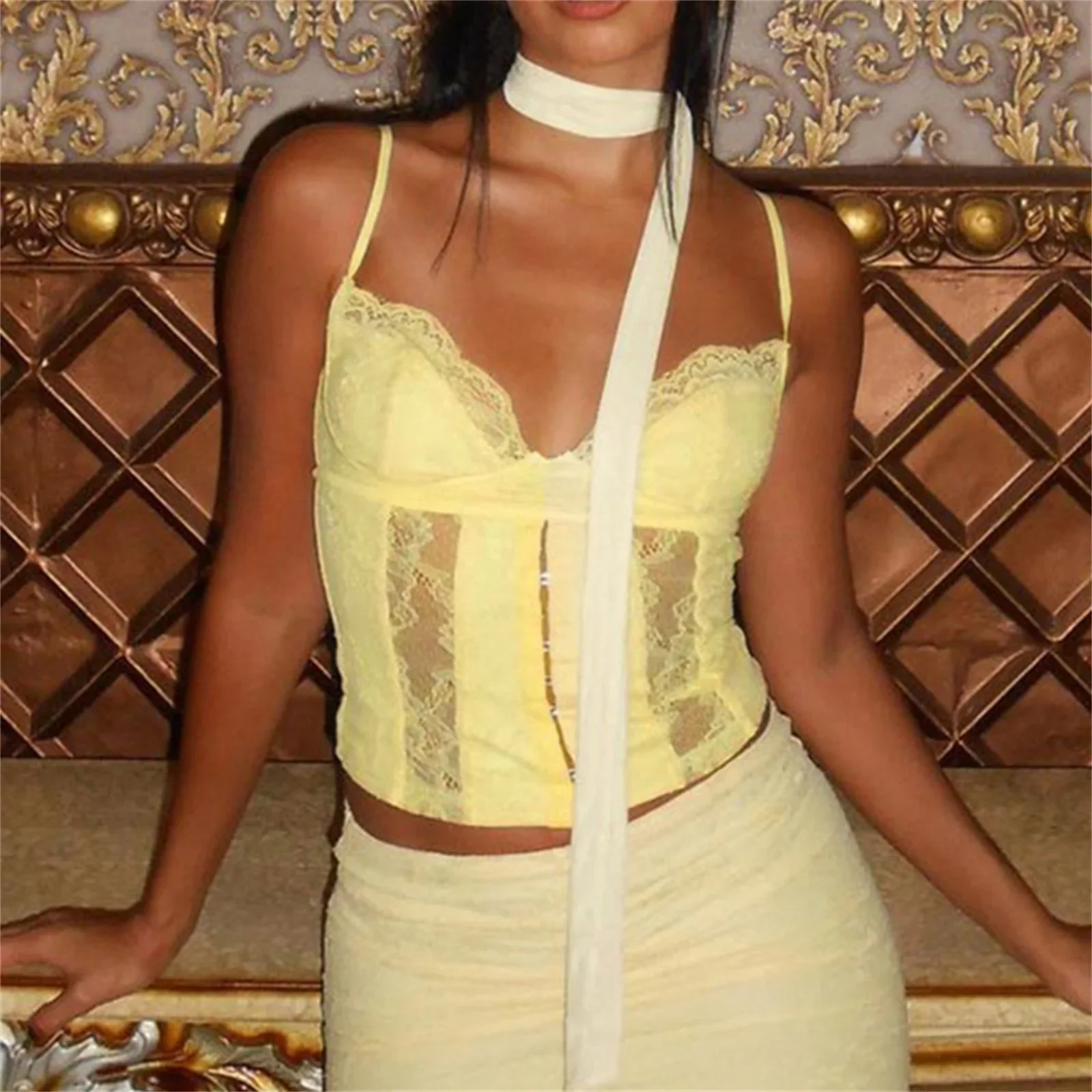Lace Patchwork Bustier Crop Top - Image 4