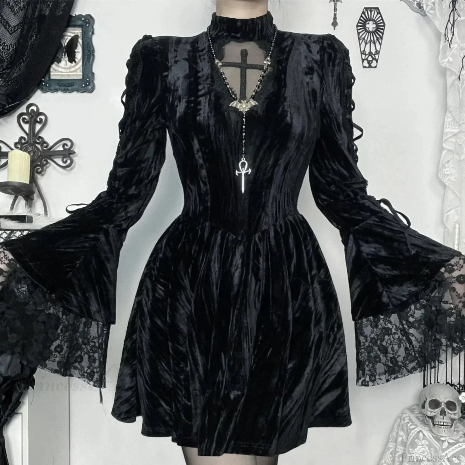 Lace Patchwork Flare Mini Dress - Image 2