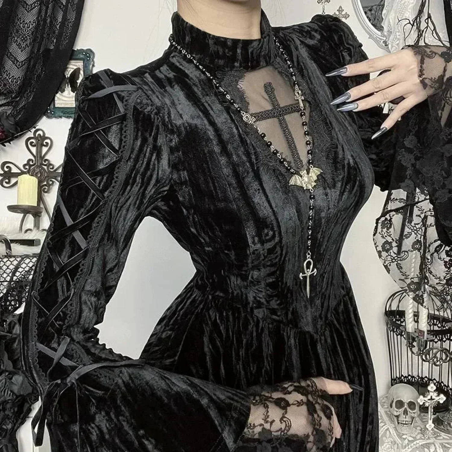 Lace Patchwork Flare Mini Dress - Image 5