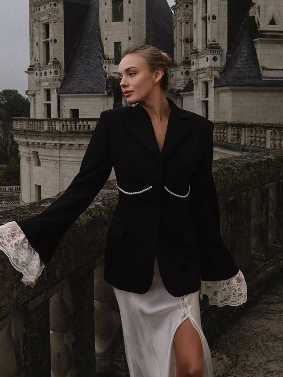 Lace Patchwork Flare Sleeve Coat - Image 5