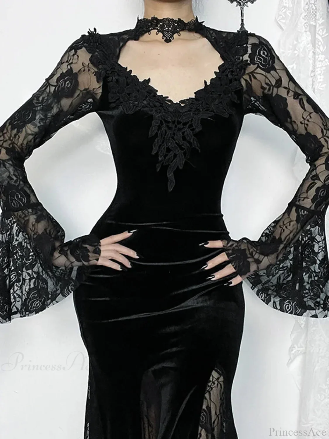 Lace Patchwork Flare Sleeve Maxi Dress - Image 3