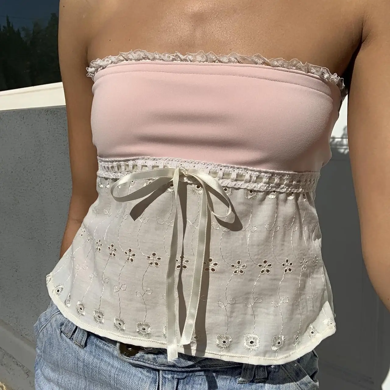 Lace Patchwork Hollow Crop Top - Image 5