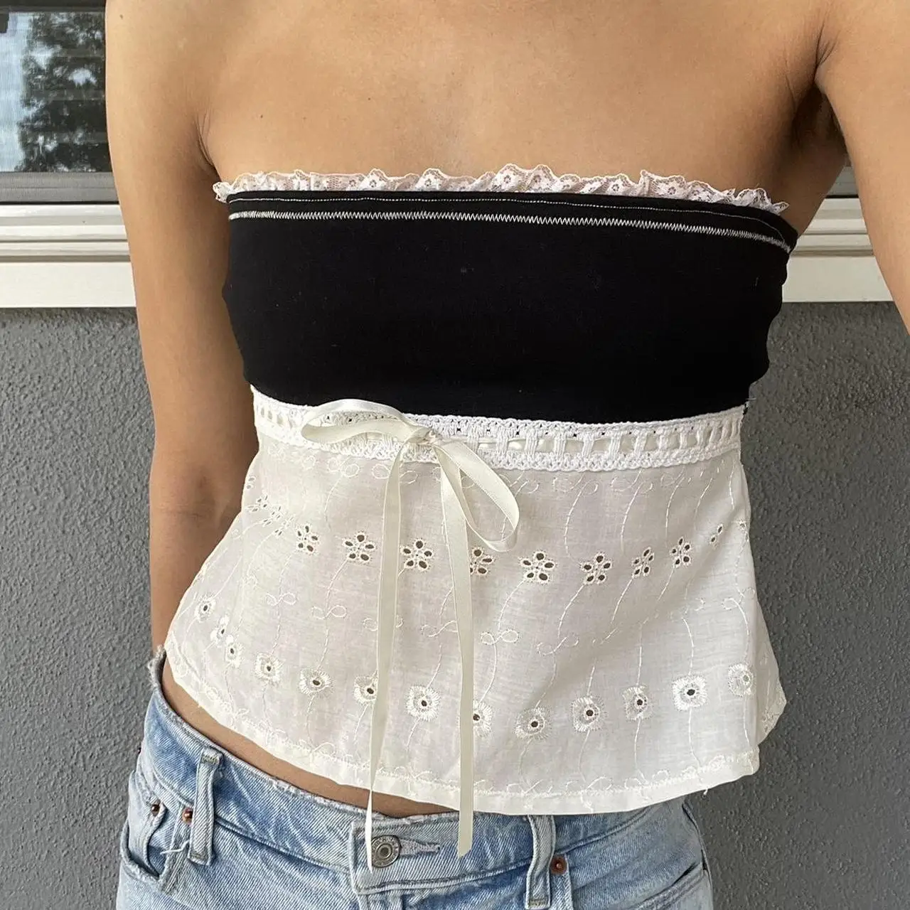 Lace Patchwork Hollow Crop Top - Image 7