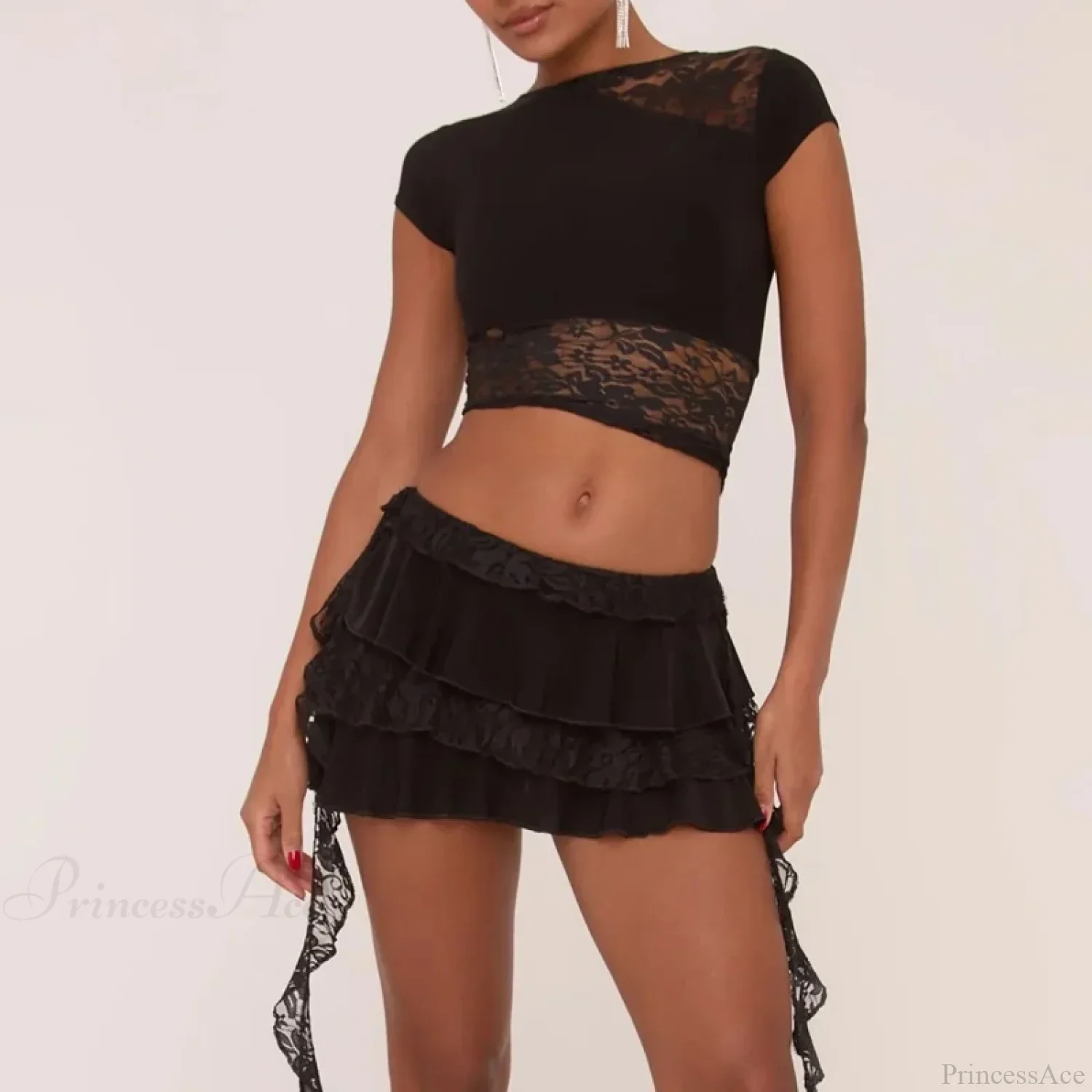 Lace Patchwork Layered Ruffle Skirt - Image 3