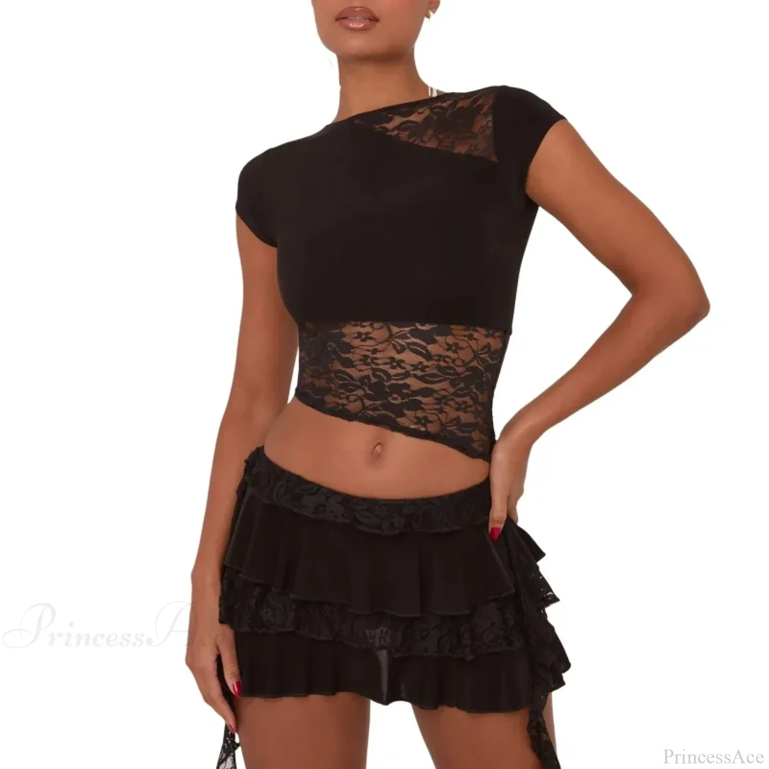 Lace Patchwork Layered Ruffle Skirt - Image 5