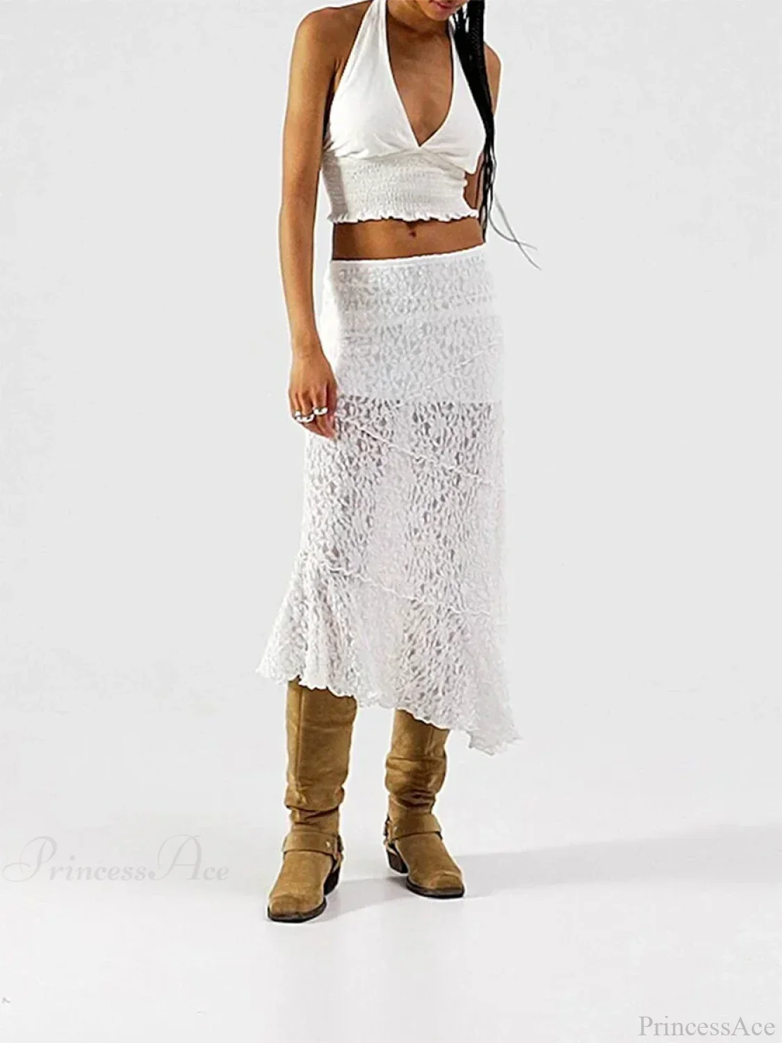 Lace Patchwork Low Waist Summer Long Skirt Casual Skirt - Image 3