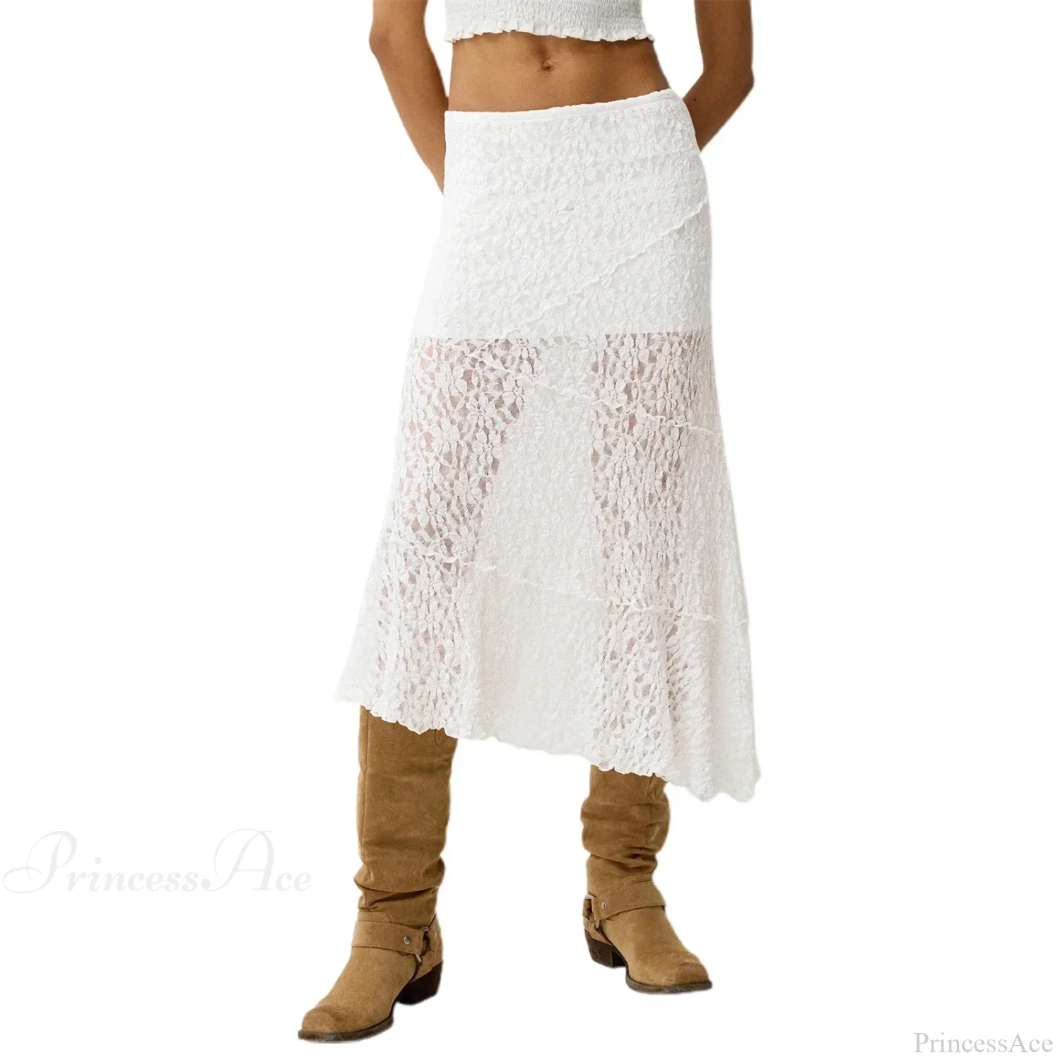 Lace Patchwork Low Waist Summer Long Skirt Casual Skirt - Image 6