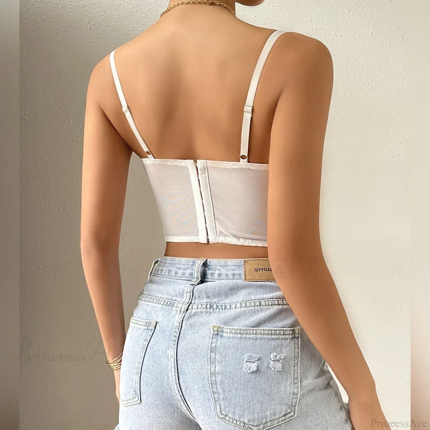 Lace Patchwork Slim Fit V-neck Backless Crop Top - Image 2