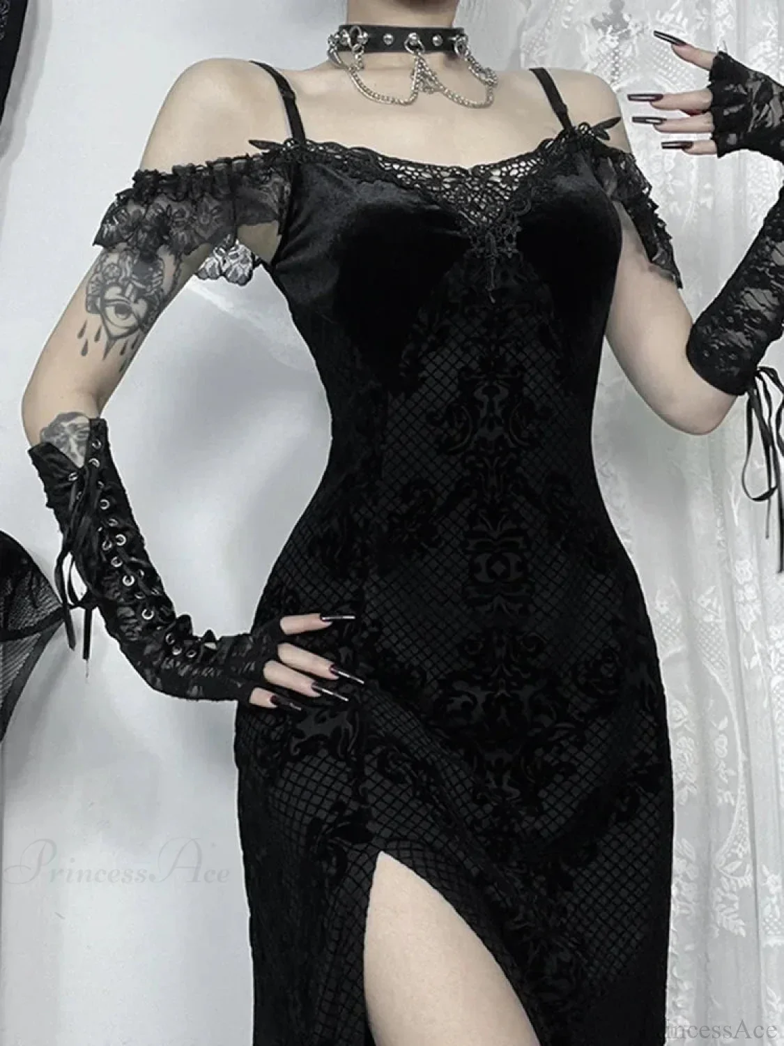 Lace Patchwork Spaghetti Strap Maxi Dress - Image 2