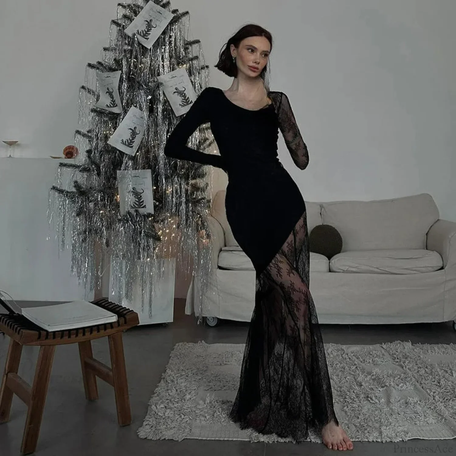 Lace Patchwork Transparent Maxi Dress - Image 2