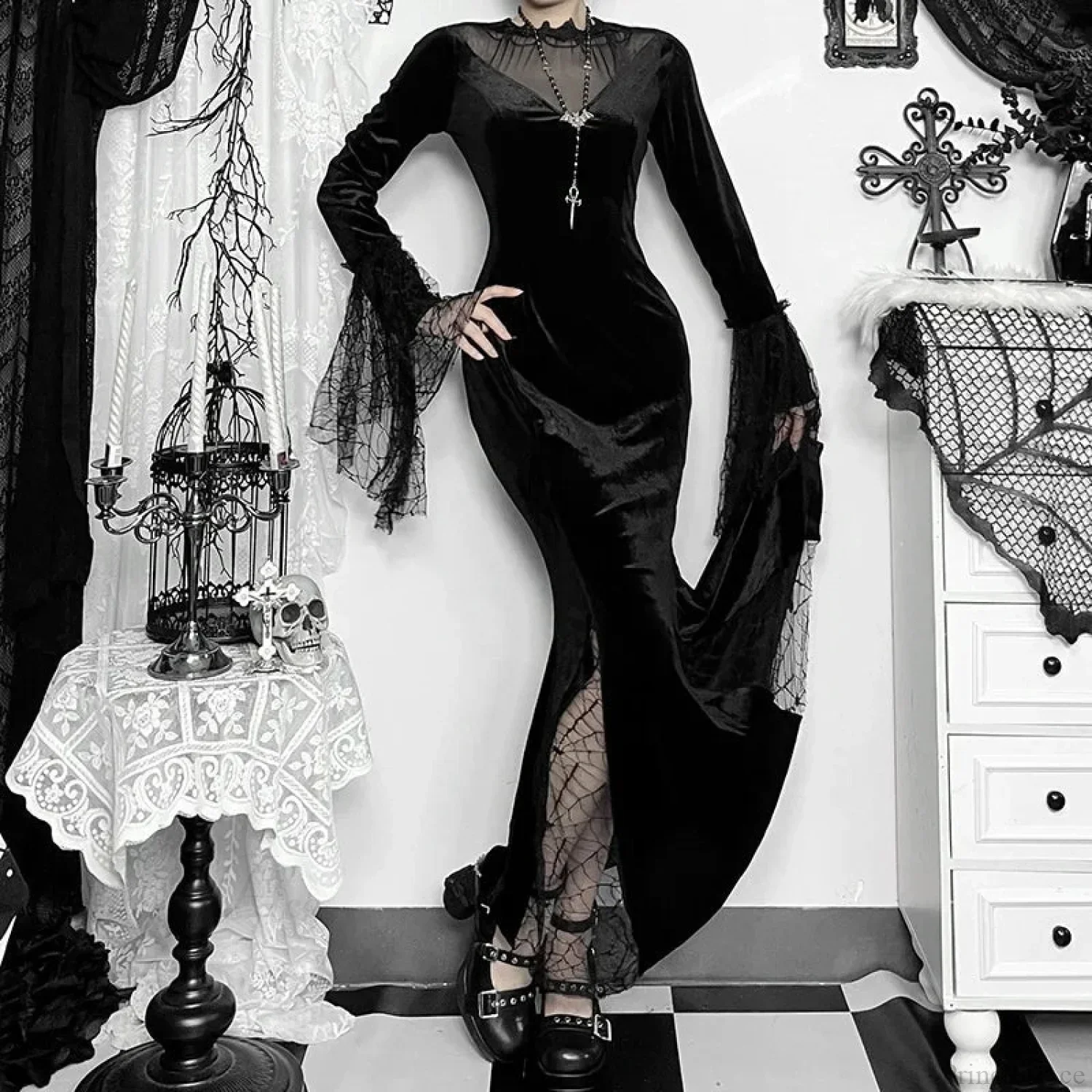 Lace Patchwork Transparent Maxi Dress - Image 2