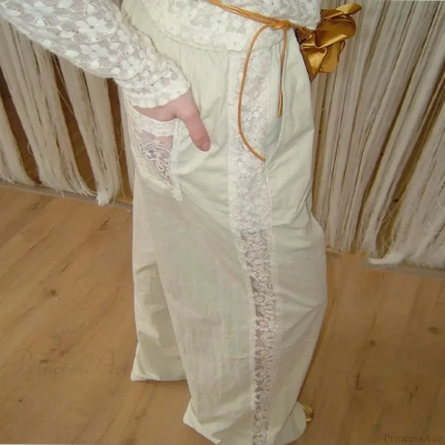 Lace Patchwork White Wide Leg Pants - Image 3