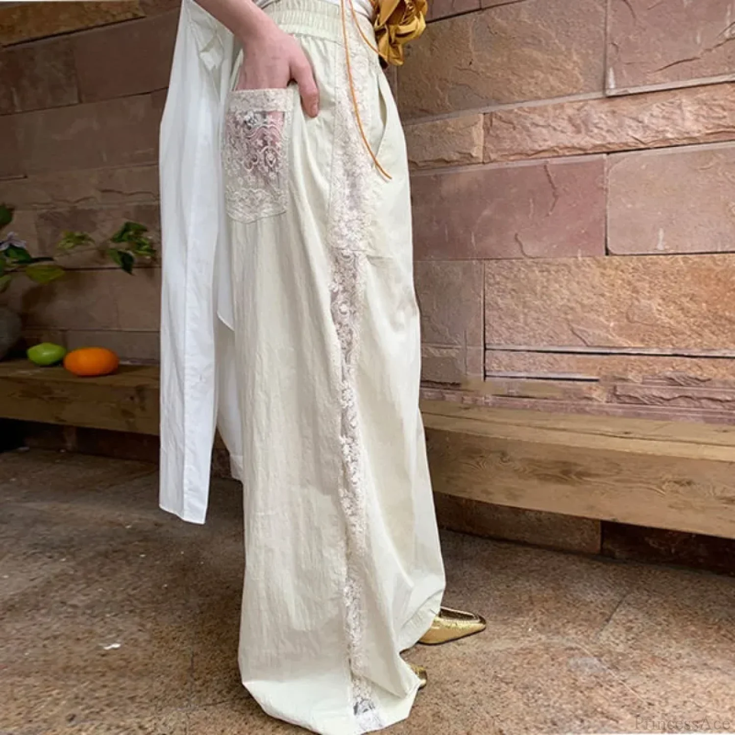 Lace Patchwork White Wide Leg Pants - Image 5
