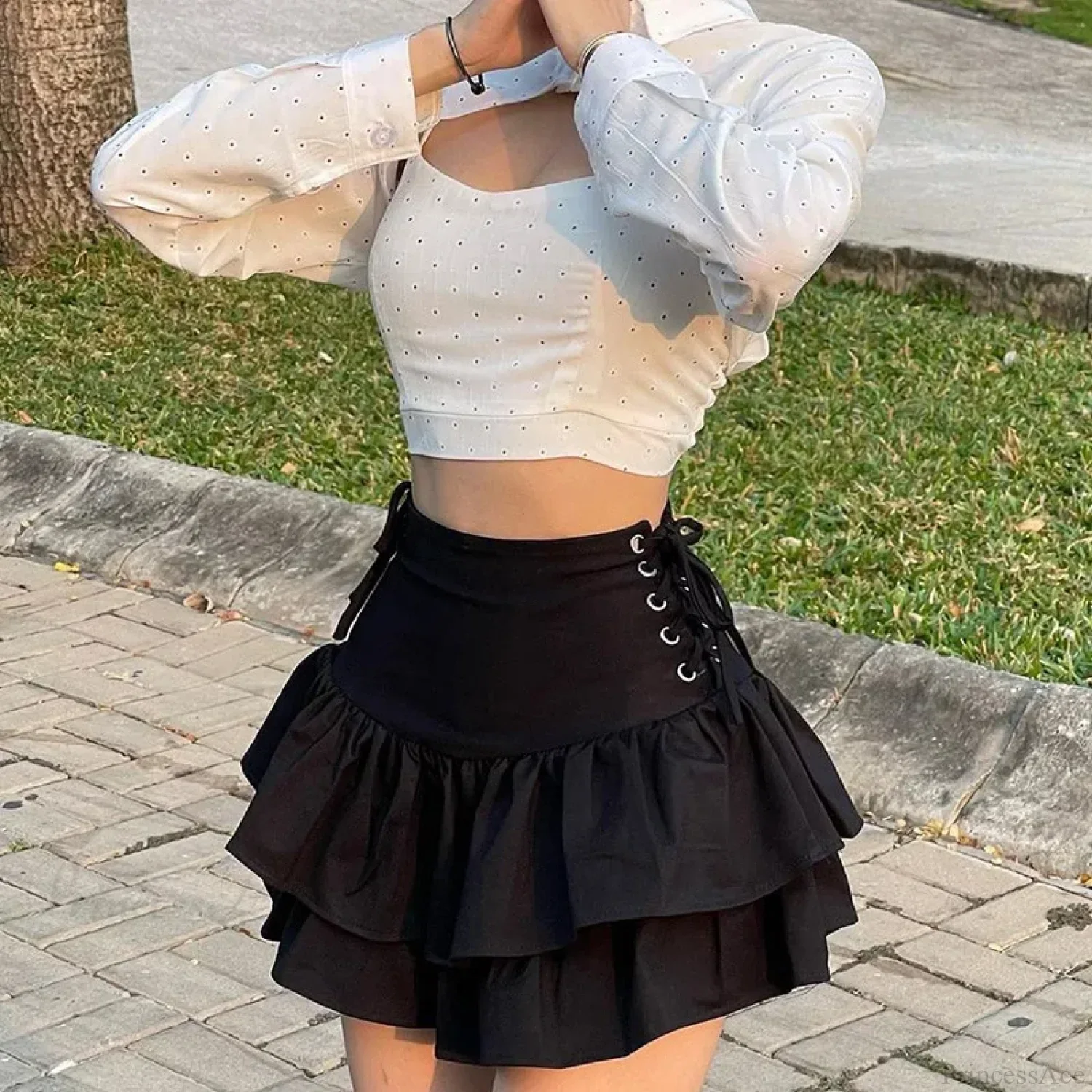 Lace Plaid Gothic Lolita Skirt - Image 4