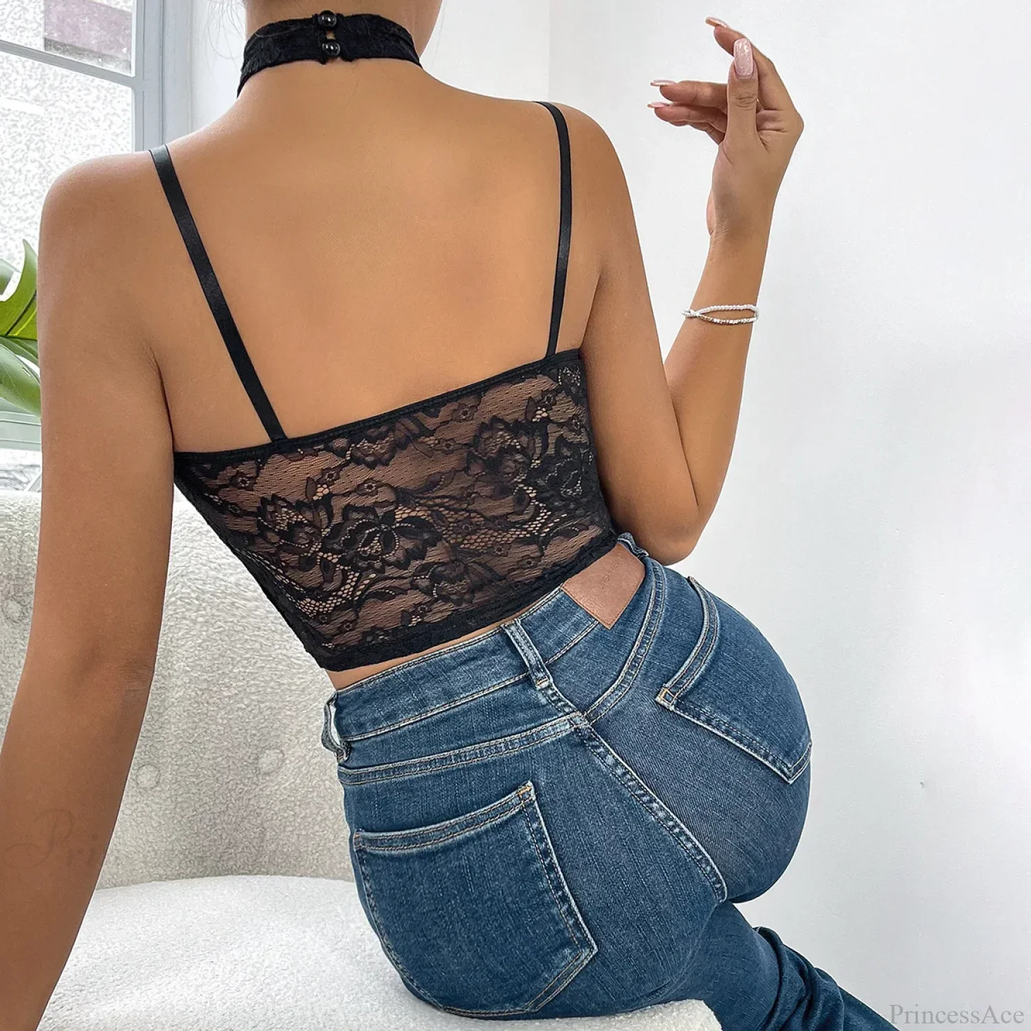 Lace Push-up Hollow Mesh Slim Bustier Crop Top - Image 2