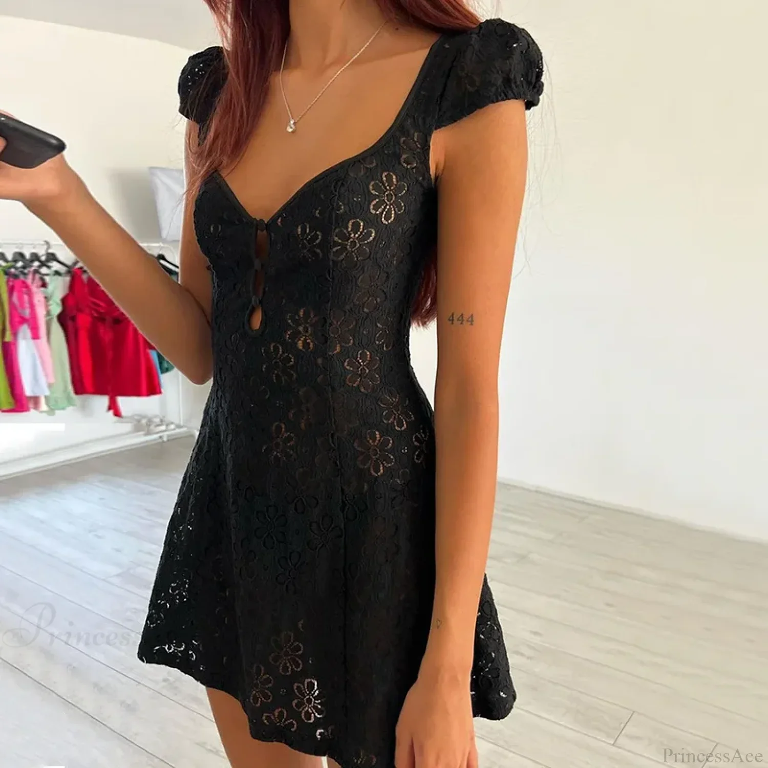 Lace Ruffle Backless Mini Dress - Image 2