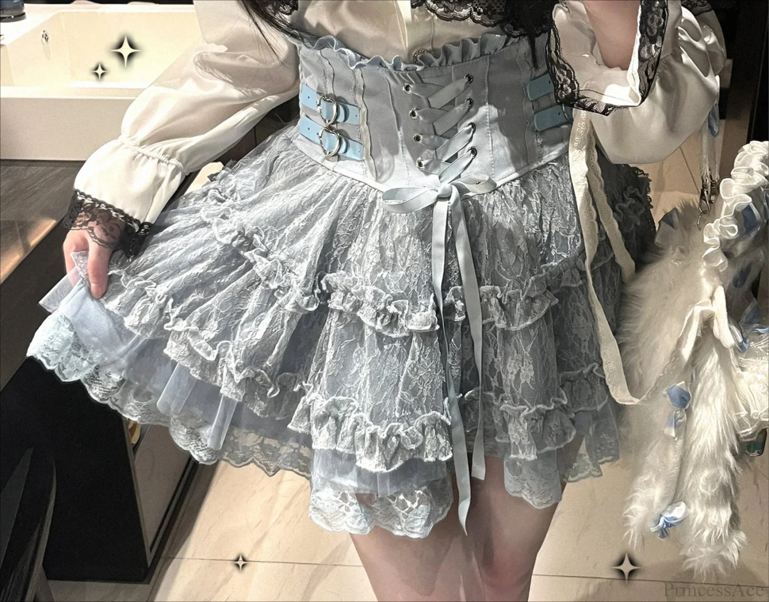 Lace Ruffle Bow Mini Skirt - Image 2