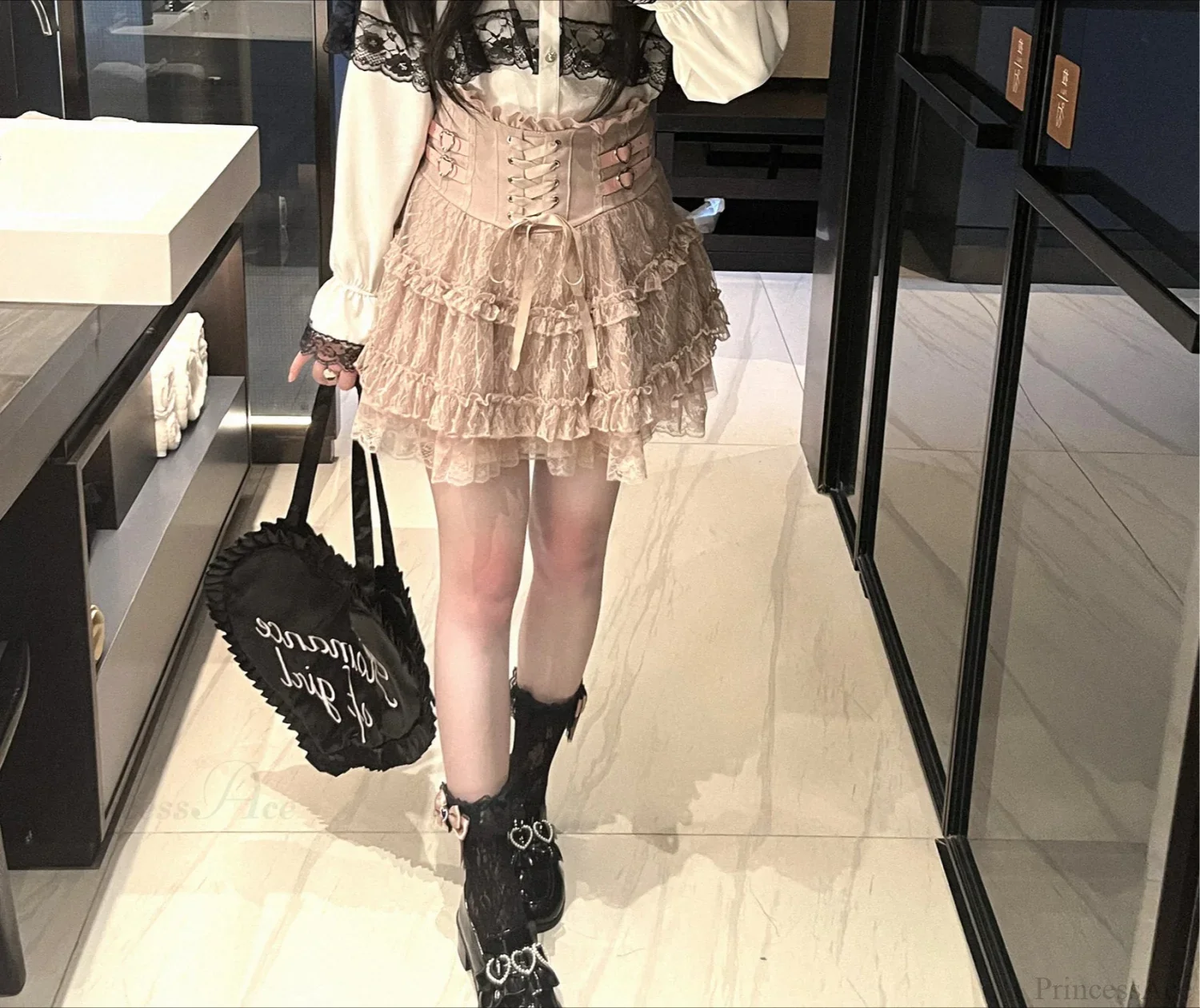Lace Ruffle Bow Mini Skirt - Image 3