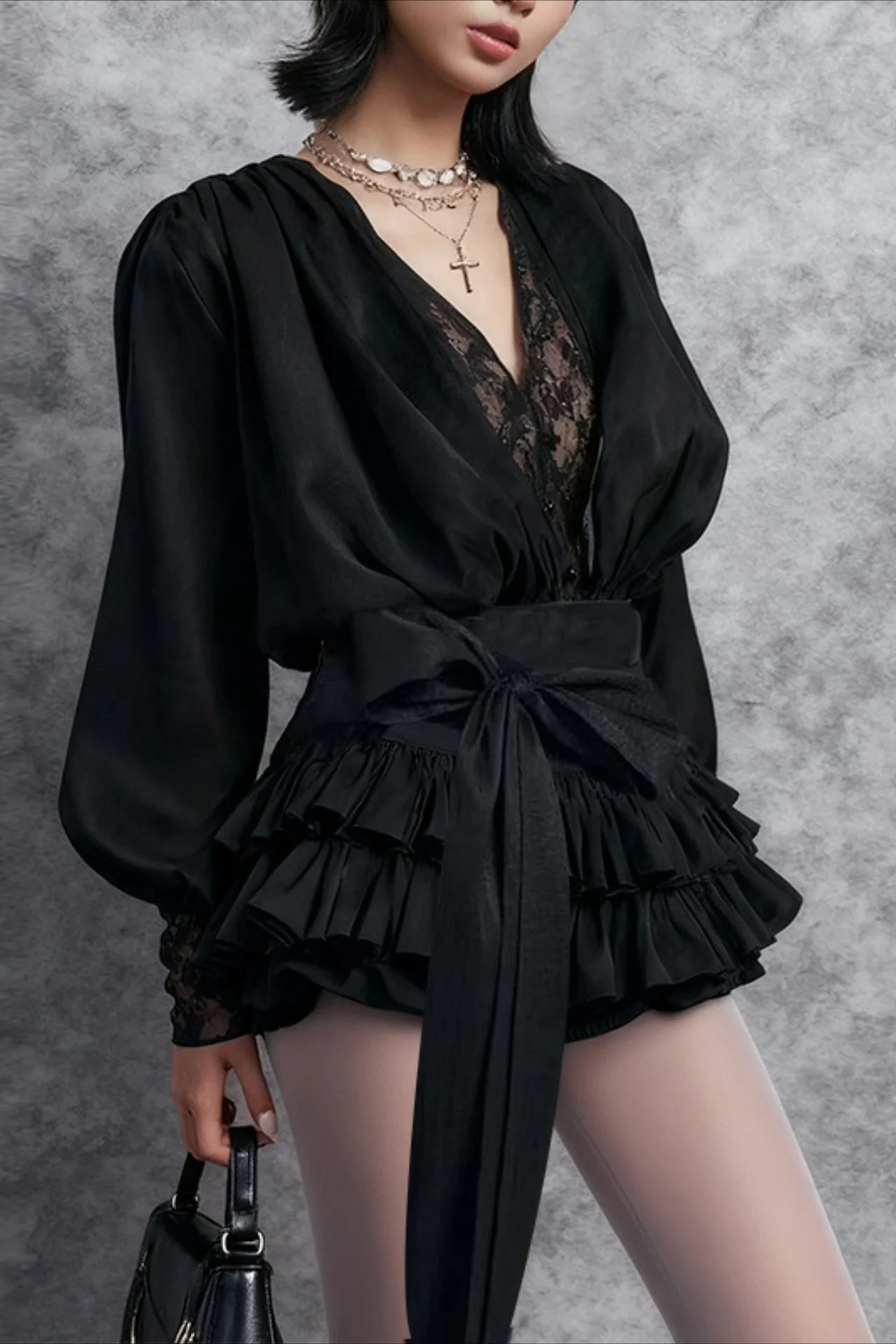 Lace Ruffled Long Sleeve Chic Sexy Mini Dress - Image 3