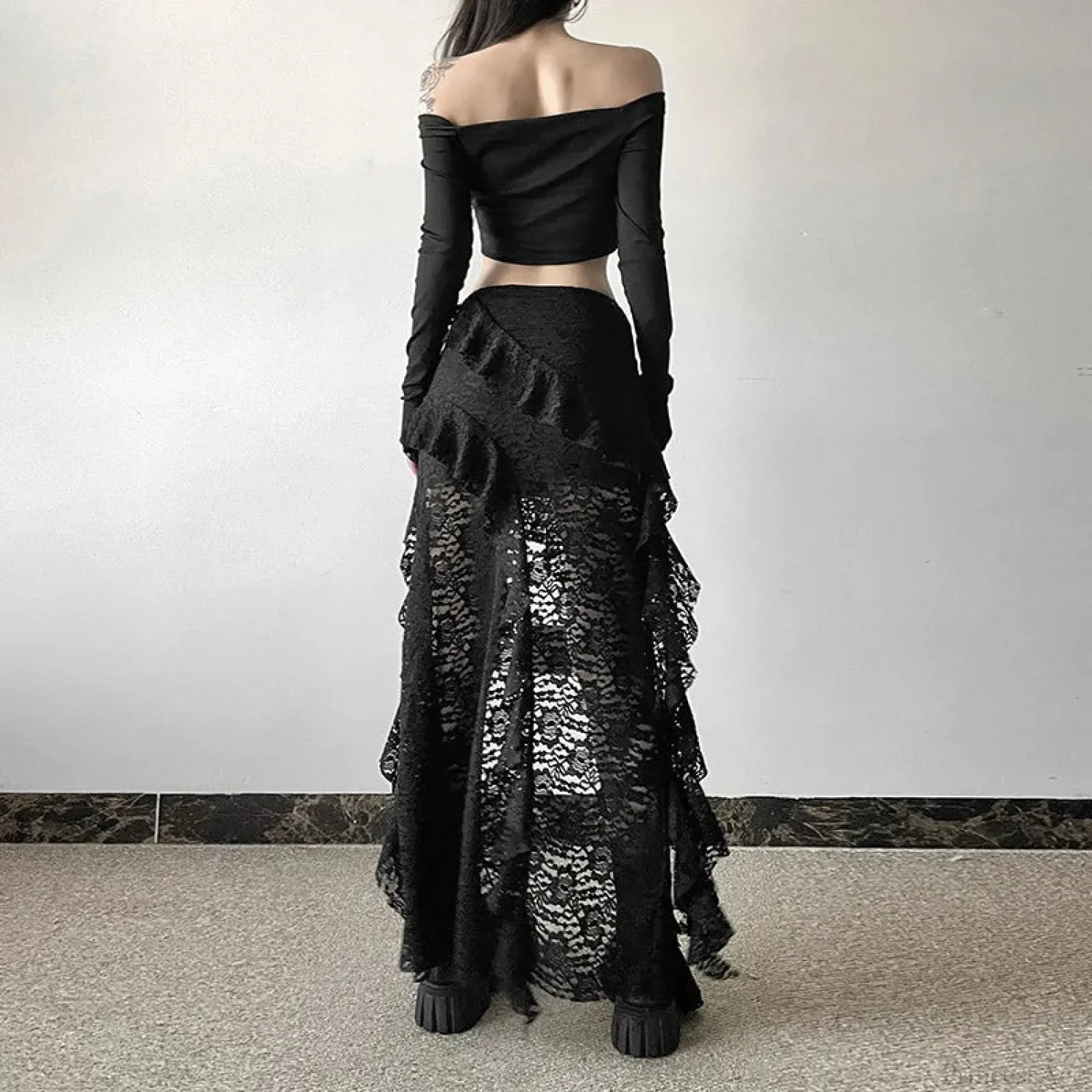 Lace Ruffles Patchwork Mini Skirt - Image 2