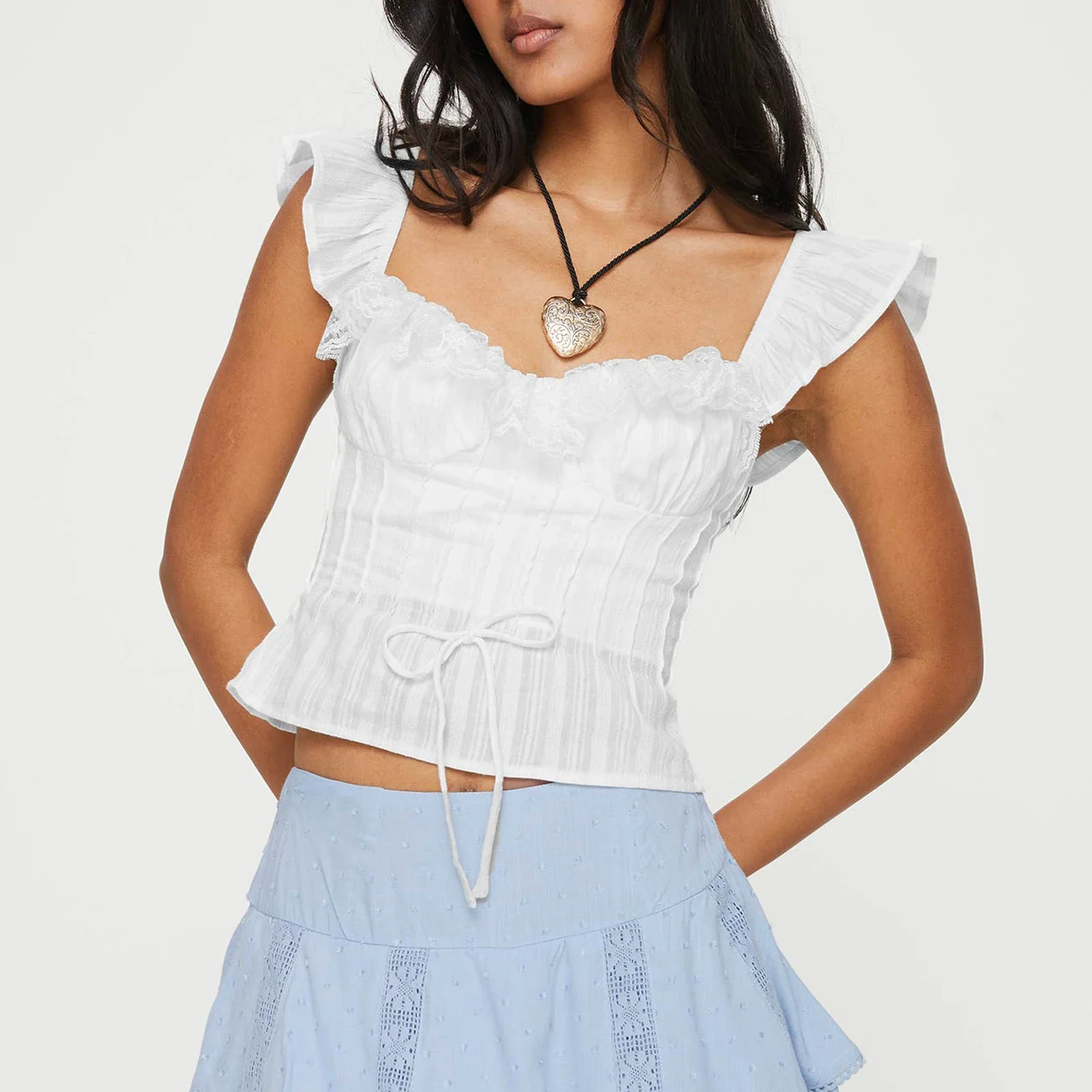 Lace Ruffles Tie-Up Crop Top - Image 3