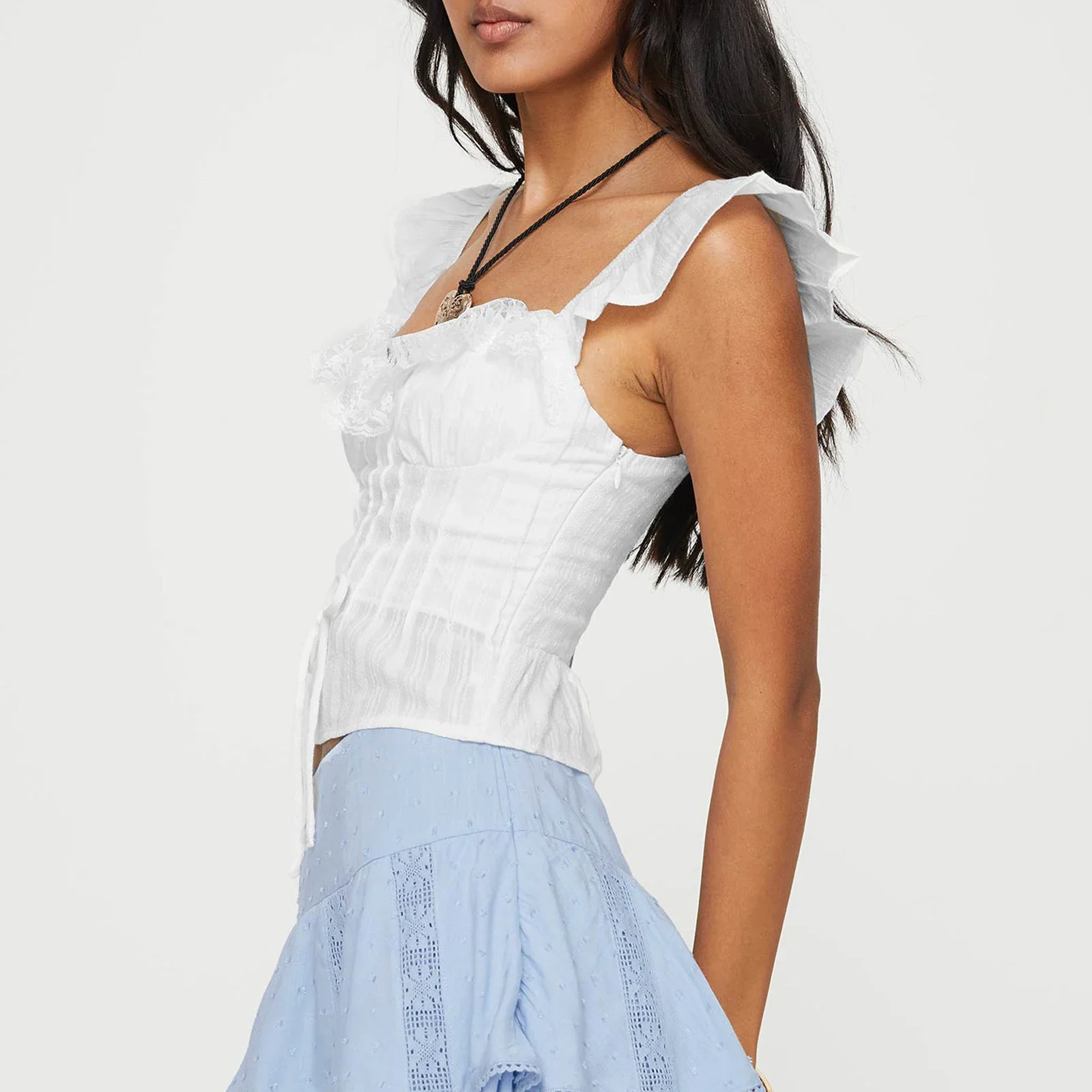 Lace Ruffles Tie-Up Crop Top - Image 4