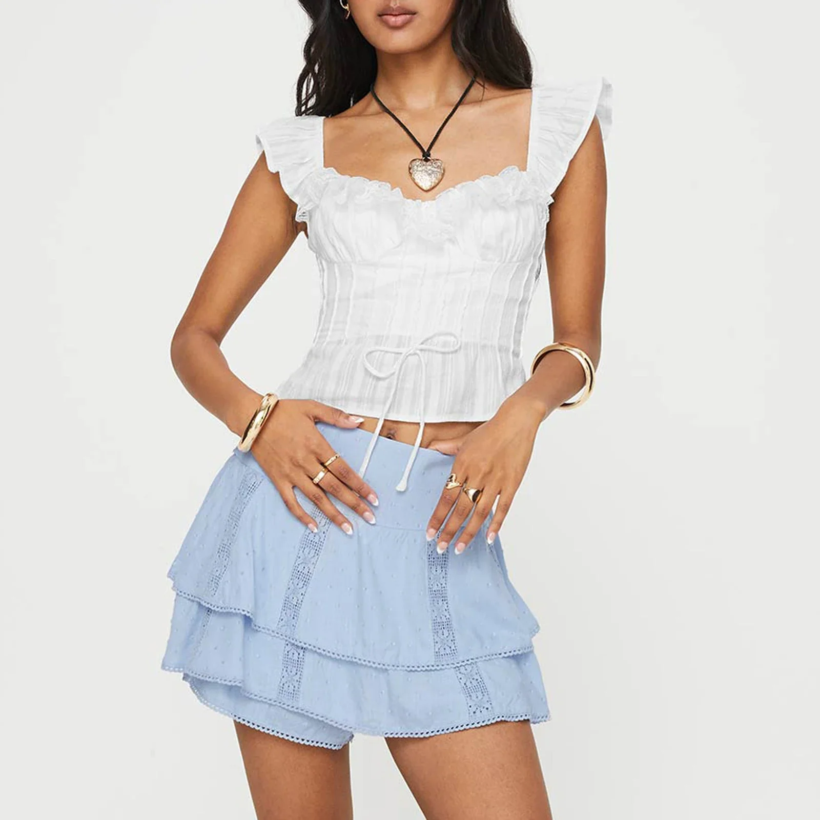 Lace Ruffles Tie-Up Crop Top - Image 6