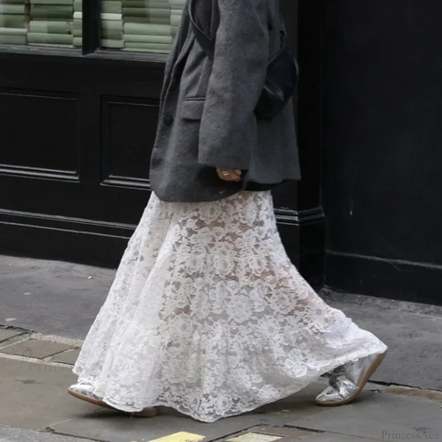 Lace Sheer A-Line Vintage Floral See-Through Skirt - Image 5