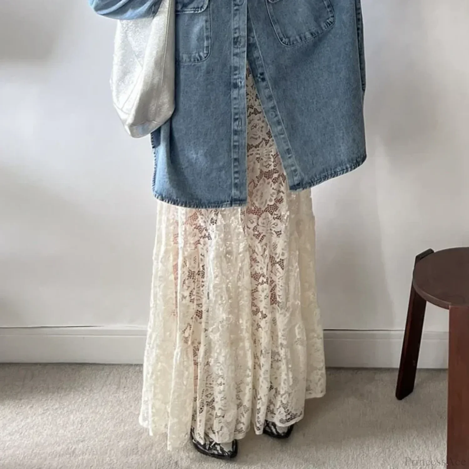 Lace Sheer A-Line Vintage Floral See-Through Skirt - Image 6