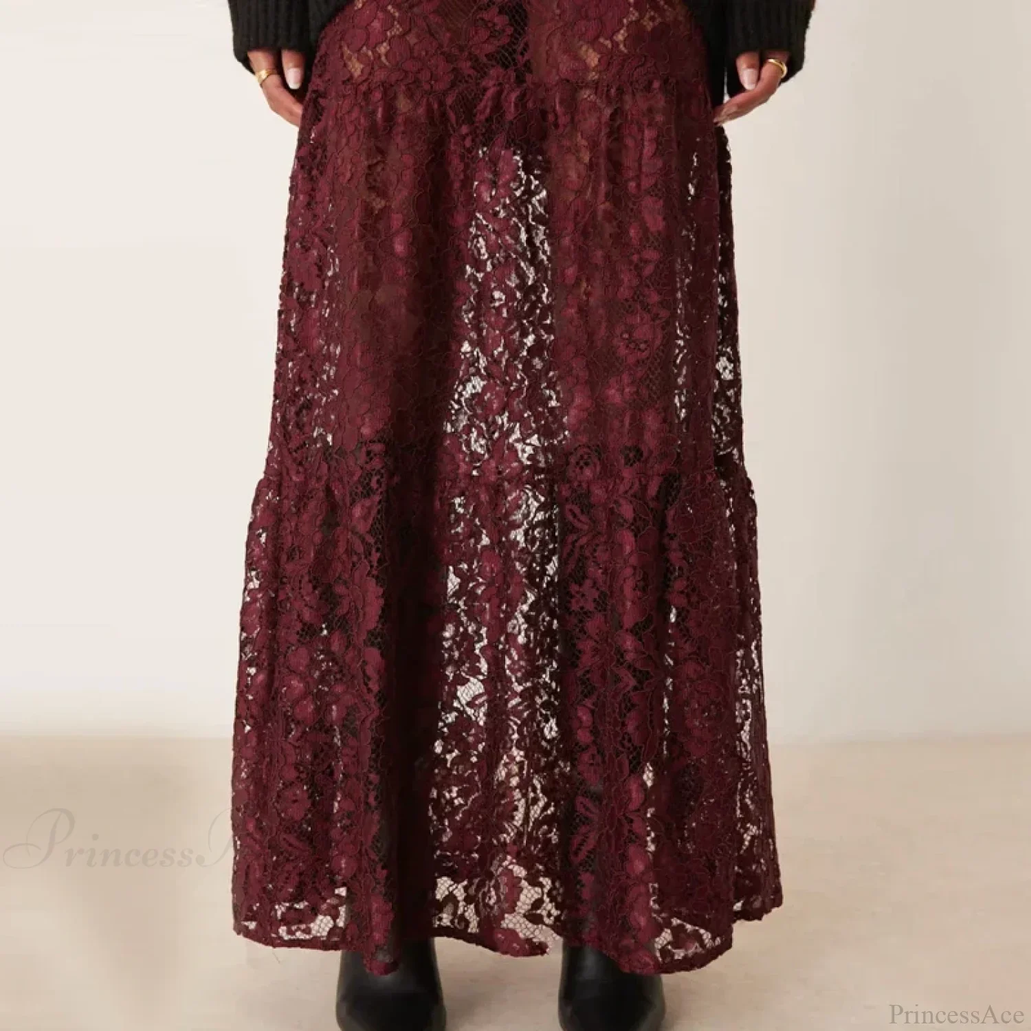 Lace Sheer A-Line Vintage Floral See-Through Skirt - Image 7